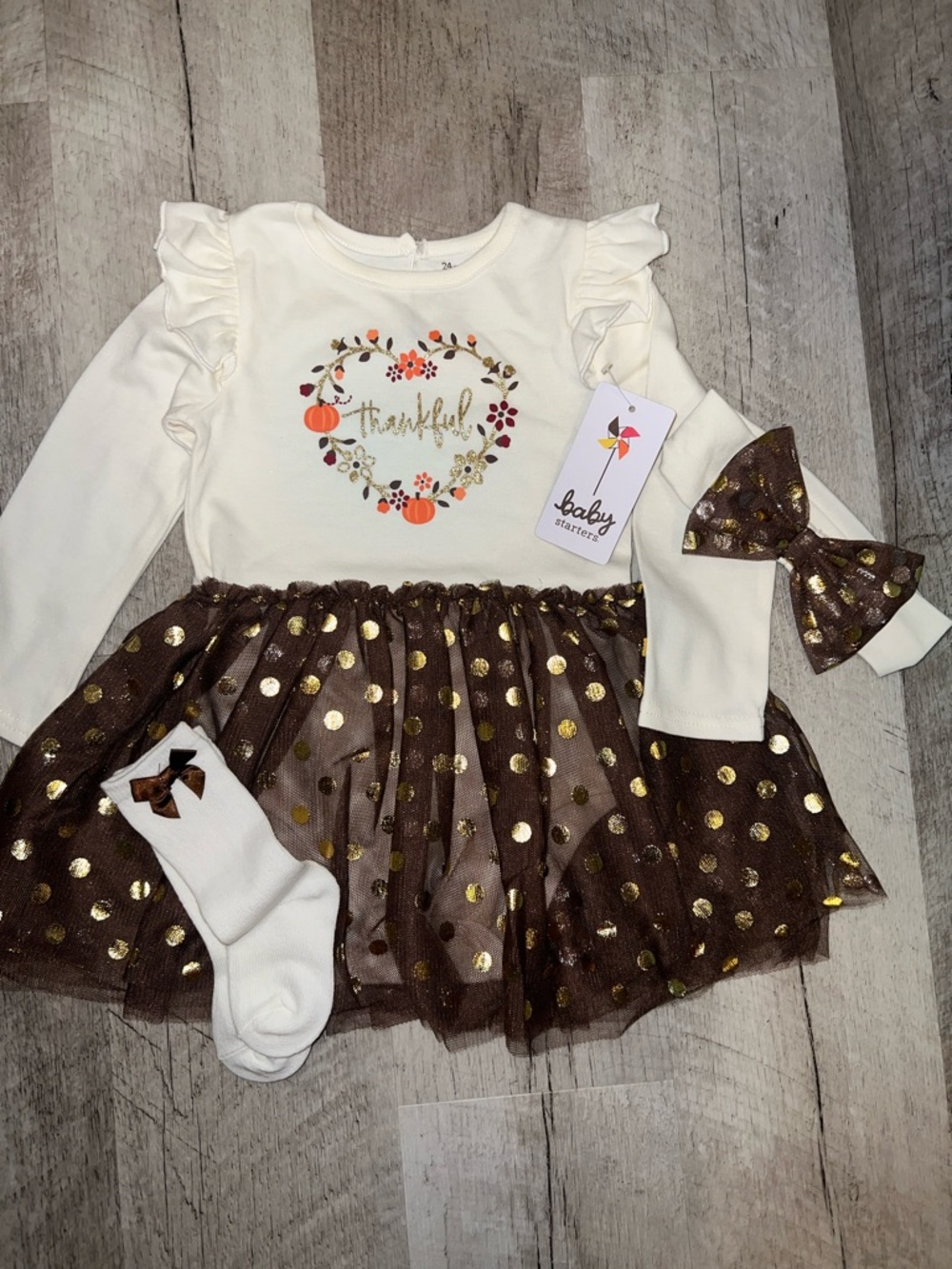 NEW Baby Starters “Thankful” 3pc Thanksgiving Outfit